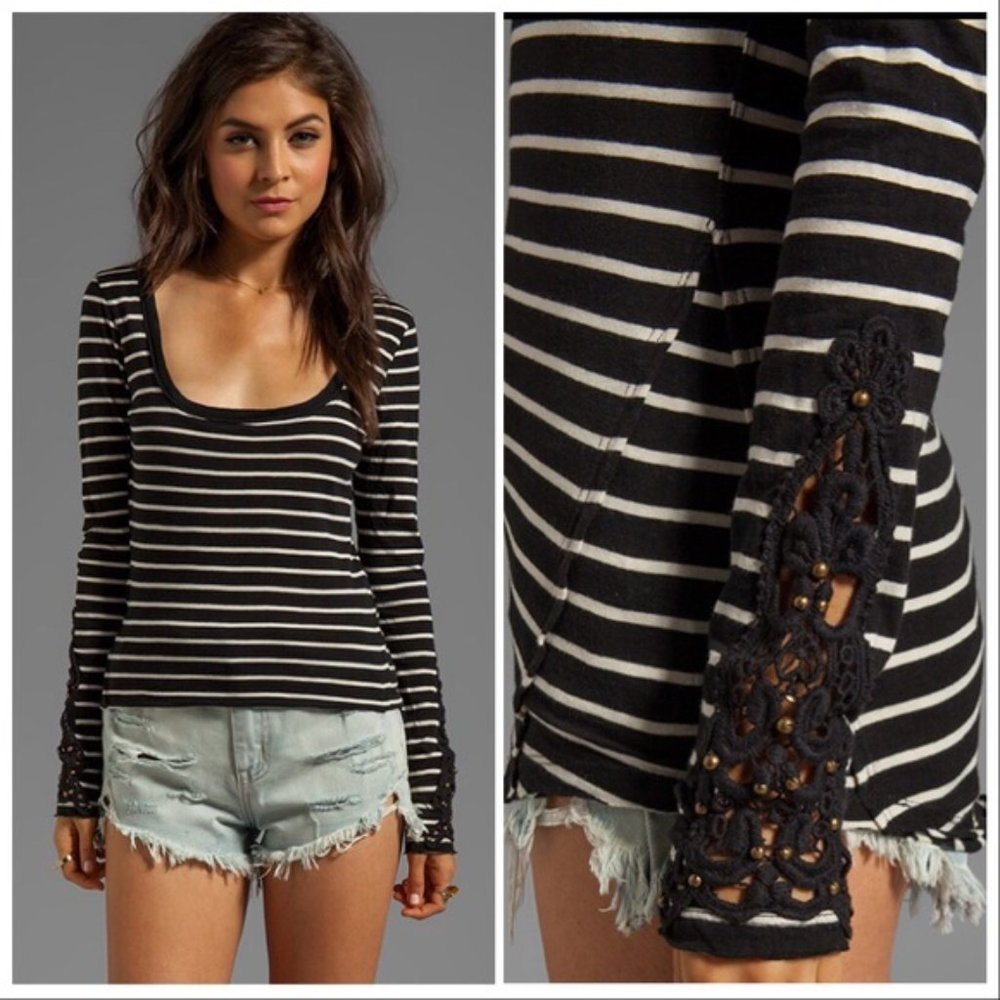 S Free People Hard Candy Beaded Crochet Cuff Top